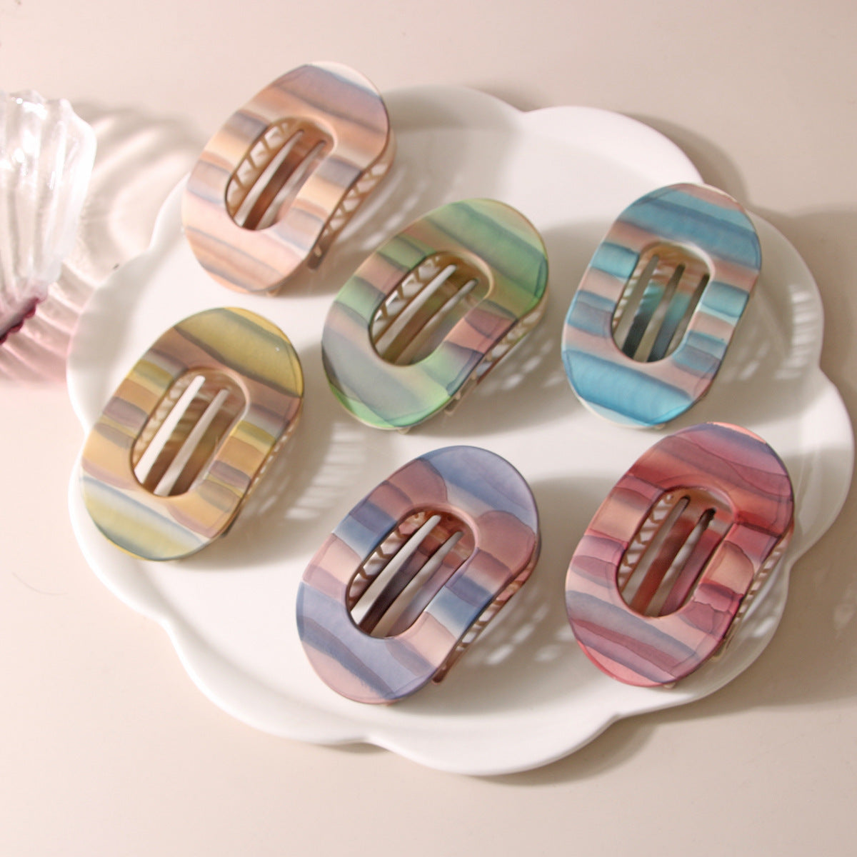 Watercolor Stripe Oval Claw Clip