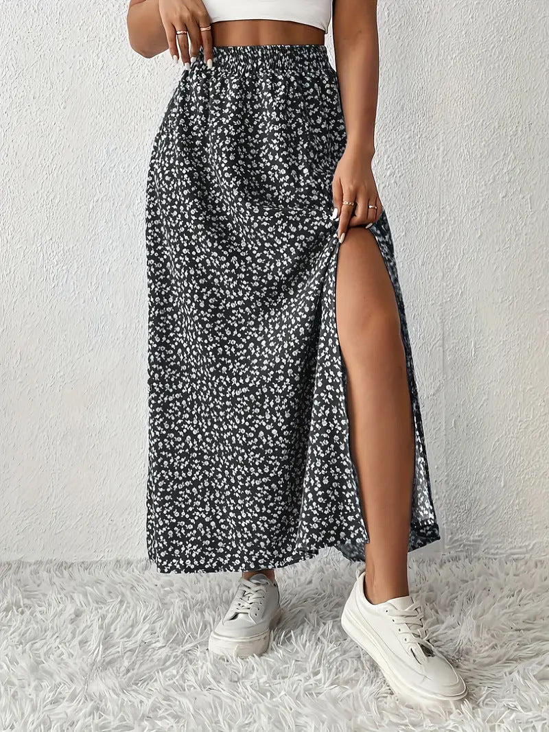 Ditsy Floral Side Slit Maxi Skirt