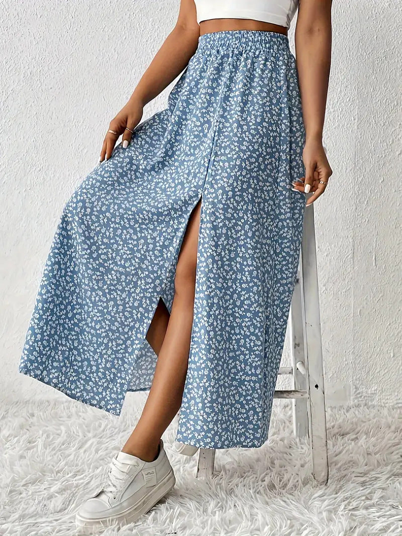 Ditsy Floral Side Slit Maxi Skirt - view 3