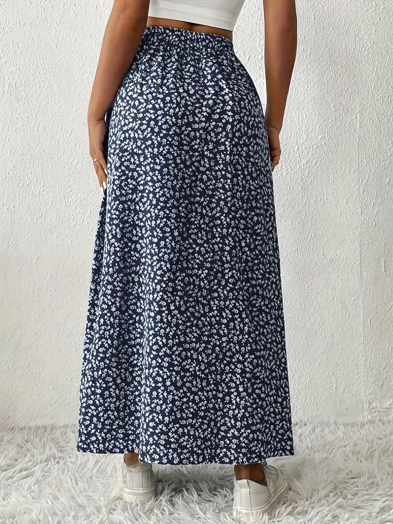 Ditsy Floral Side Slit Maxi Skirt - view 4