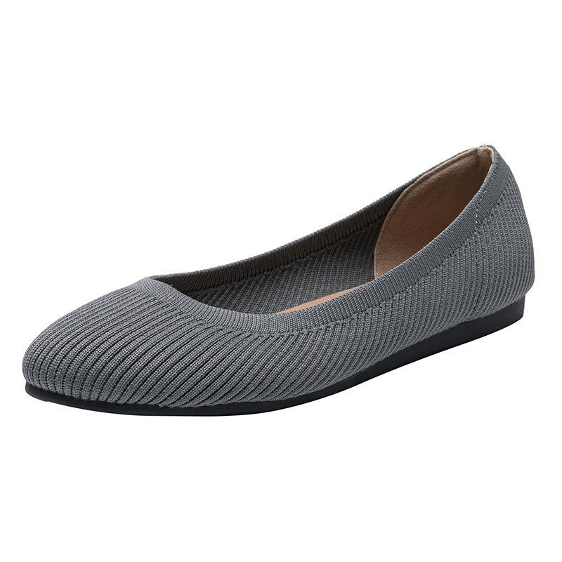 Ribbed Knit Round Toe Ballet Flats - Gray