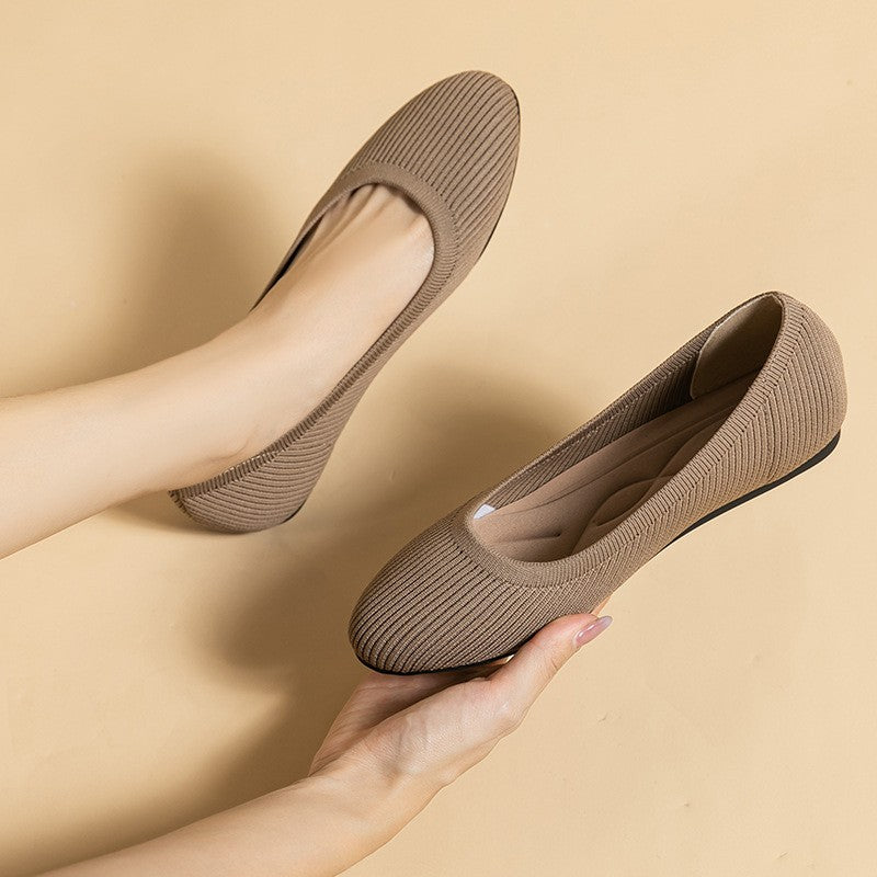 Ribbed Knit Round Toe Ballet Flats