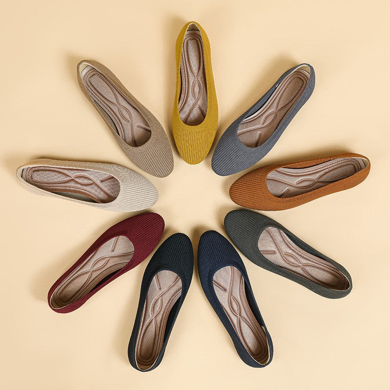 Ribbed Knit Round Toe Ballet Flats