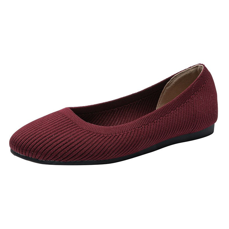 Ribbed Knit Round Toe Ballet Flats