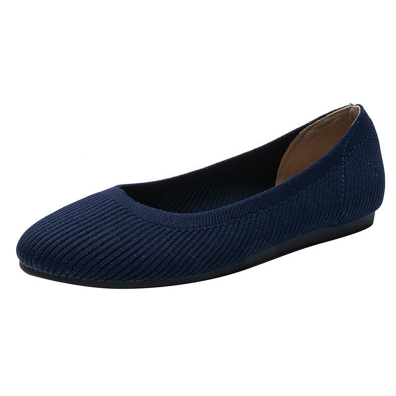 Ribbed Knit Round Toe Ballet Flats