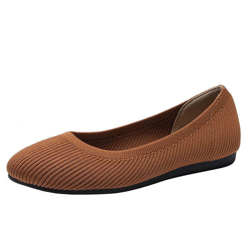 Ribbed Knit Round Toe Ballet Flats