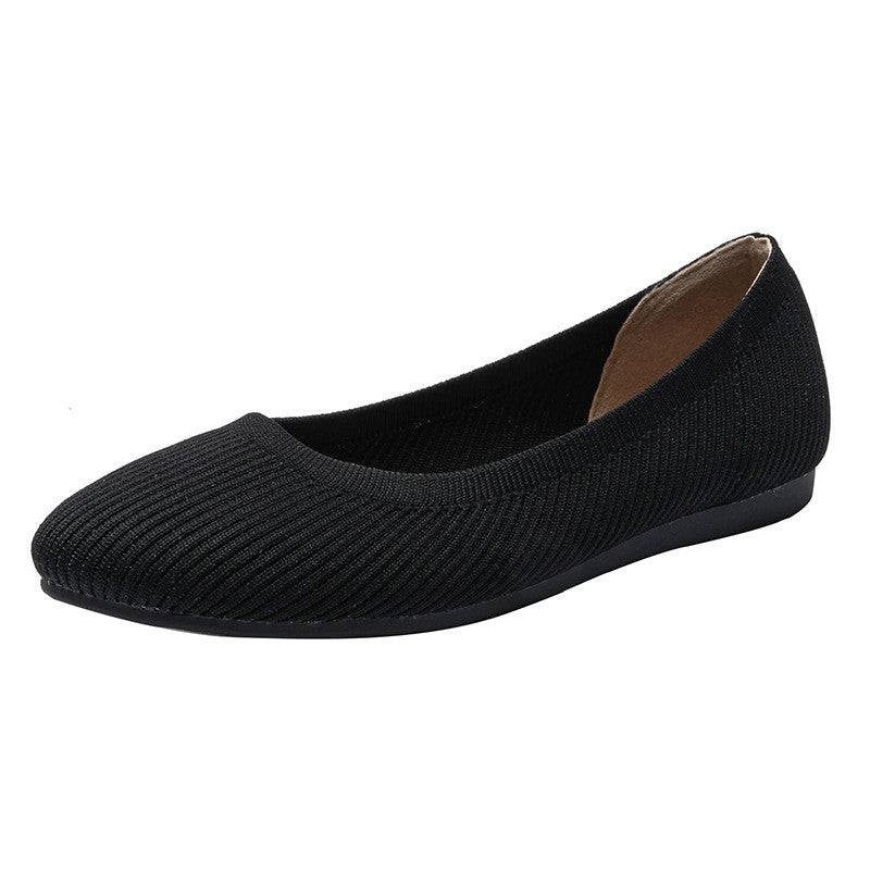 Ribbed Knit Round Toe Ballet Flats