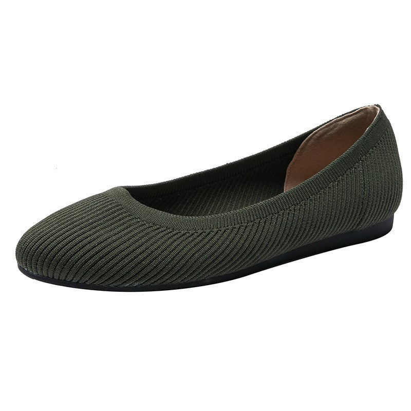 Ribbed Knit Round Toe Ballet Flats