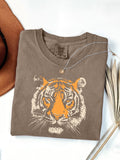 Distressed Tiger Face Graphic Tee - Coffee