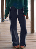 Contrast Side Stripe Wide Leg Joggers - DarkBlue