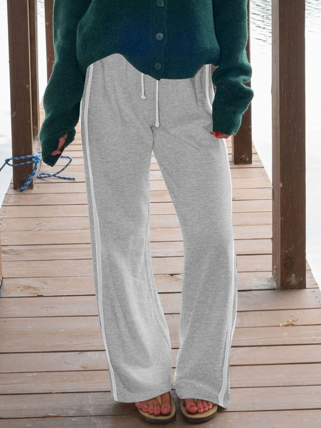 Contrast Side Stripe Wide Leg Joggers - Gray