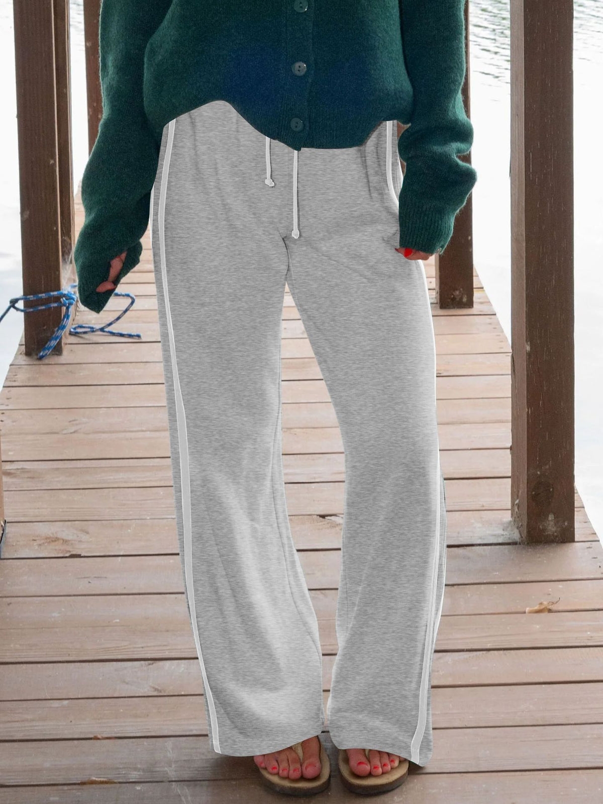 Contrast Side Stripe Wide Leg Joggers - Gray