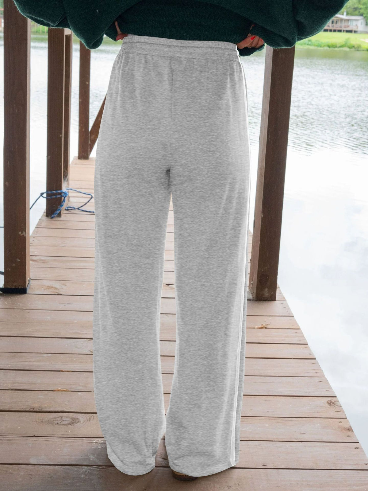 Contrast Side Stripe Wide Leg Joggers - Gray - 2
