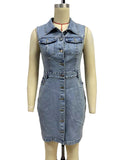 Fitted Denim Mini Dress With Chest Pockets - Blue