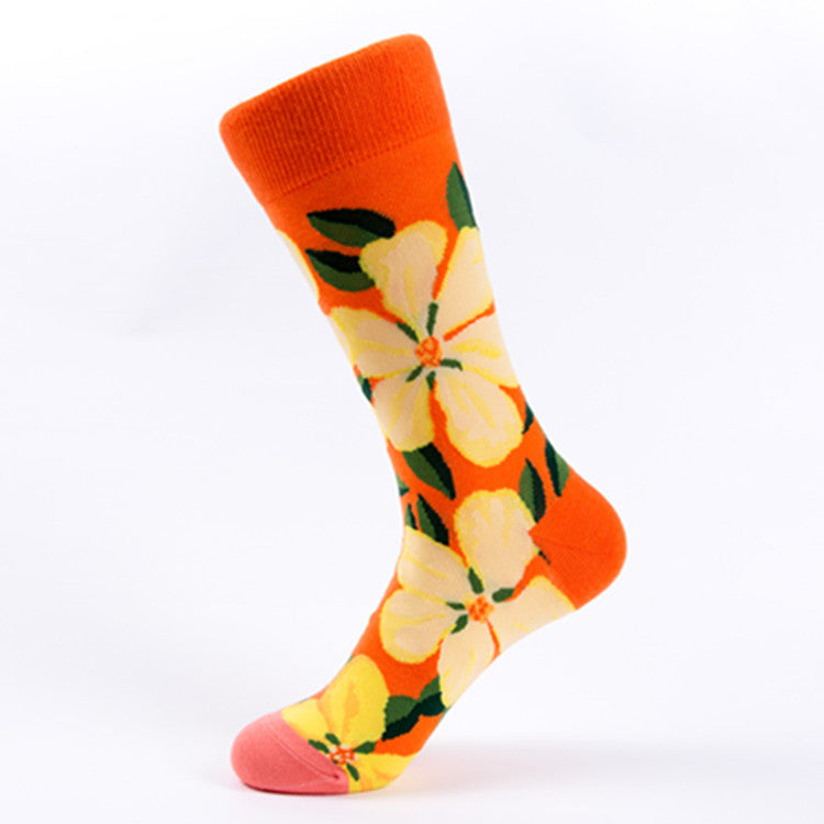 Bright Botanical Print Crew Socks - Color_A - 1