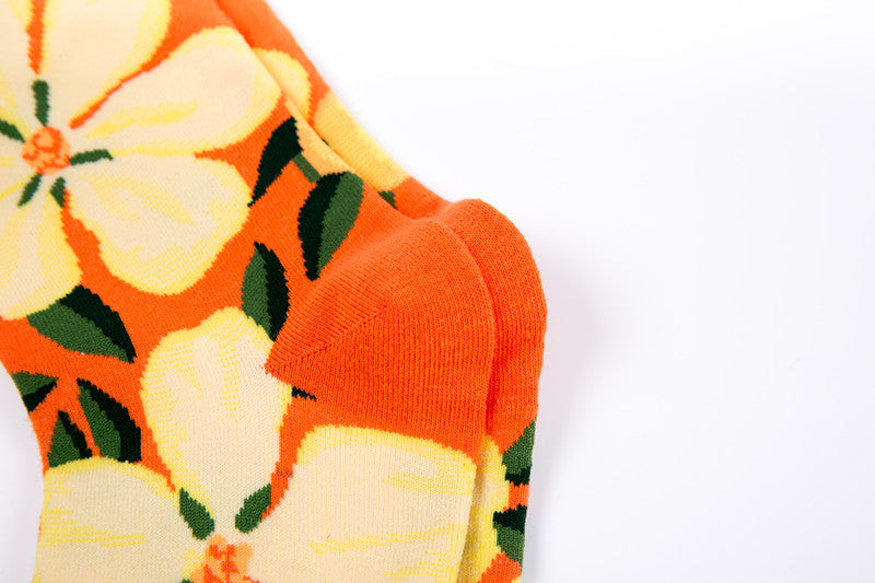 Bright Botanical Print Crew Socks - Color_A - 3