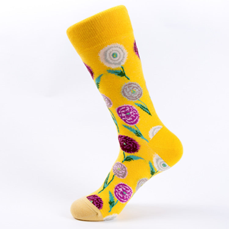 Bright Botanical Print Crew Socks - Color_B