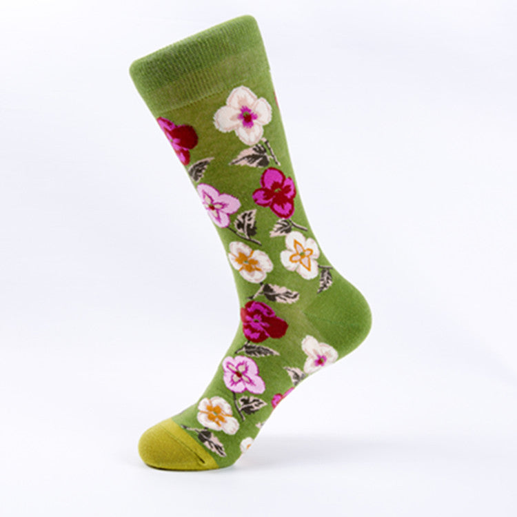 Bright Botanical Print Crew Socks - Color_C