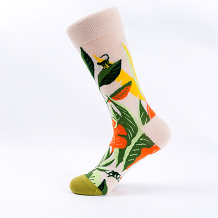 Bright Botanical Print Crew Socks - Color_D