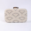 Pearl Beaded Fan Pattern Box Evening Clutch - Champagne Gold