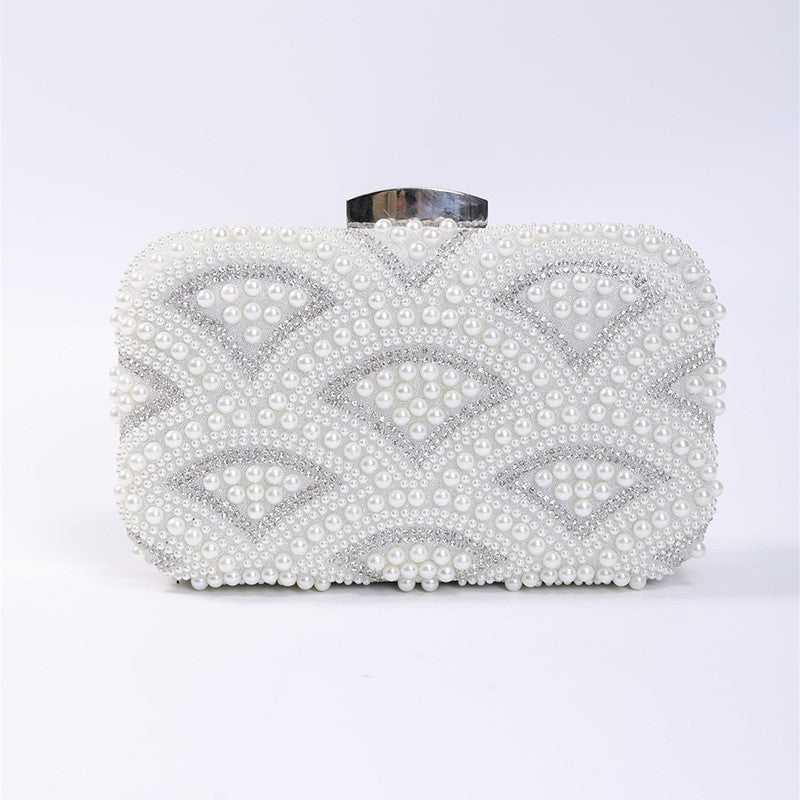 Pearl Beaded Fan Pattern Box Evening Clutch