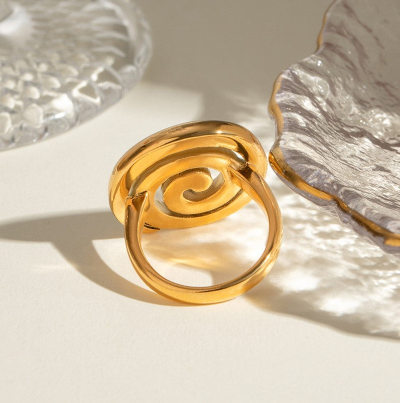 Gold Tone Spiral Swirl Statement Ring - Gold - 1