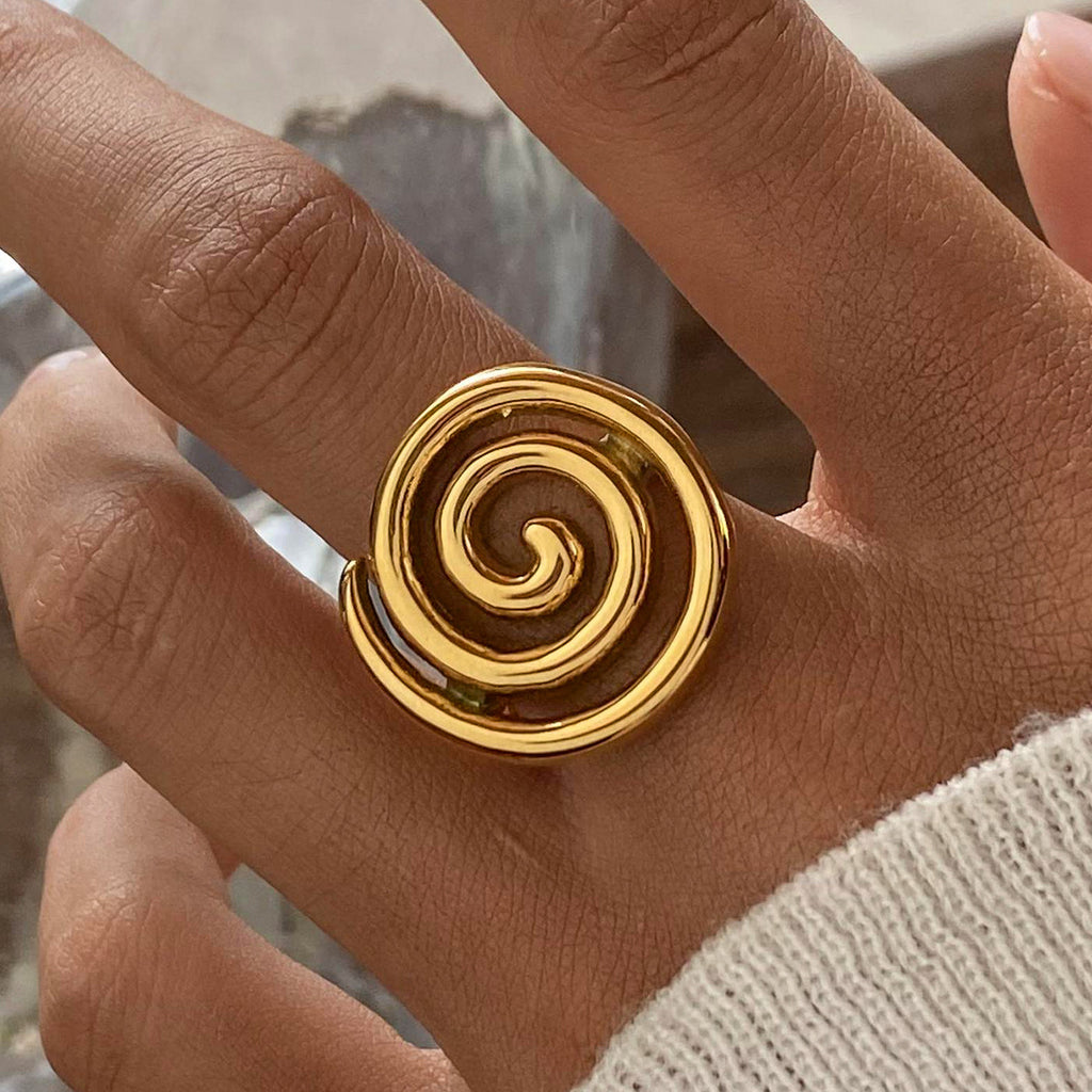 Gold Tone Spiral Swirl Statement Ring - Gold - 2