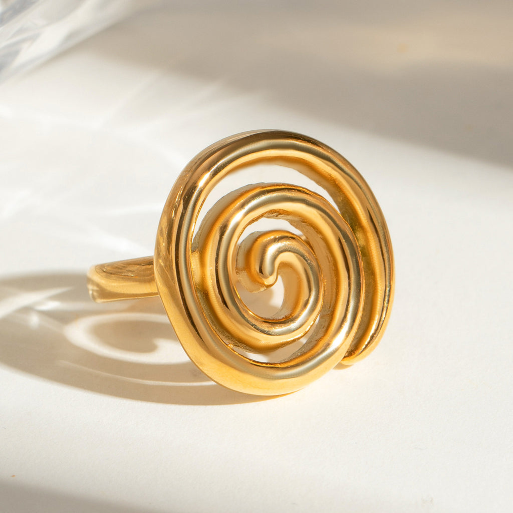 Gold Tone Spiral Swirl Statement Ring - Gold - 4