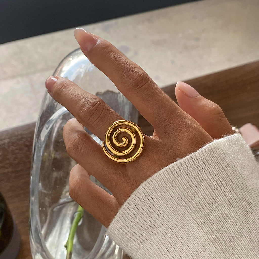 Gold Tone Spiral Swirl Statement Ring - view 1