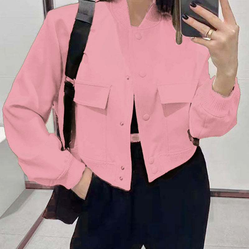 Boxy Cropped Bomber Jacket With Ribbed Trims - Pink