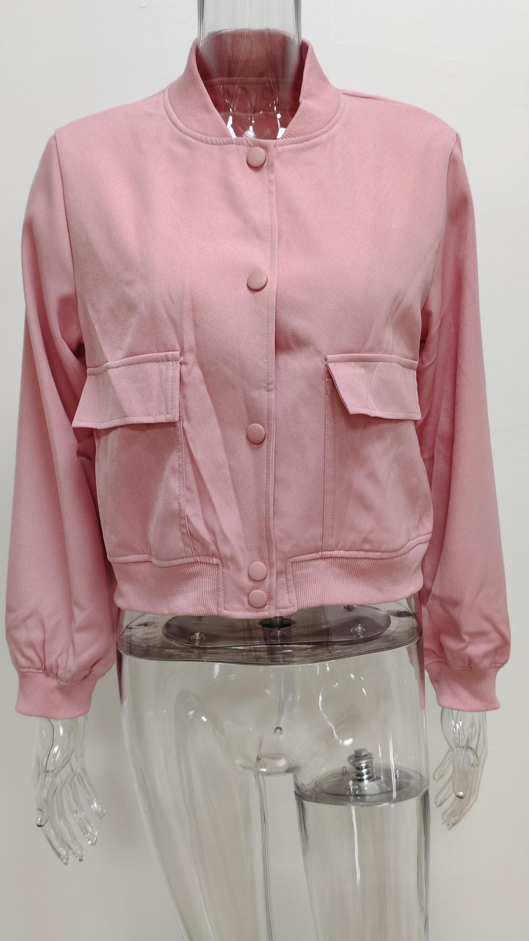 Boxy Cropped Bomber Jacket With Ribbed Trims - Pink - 4