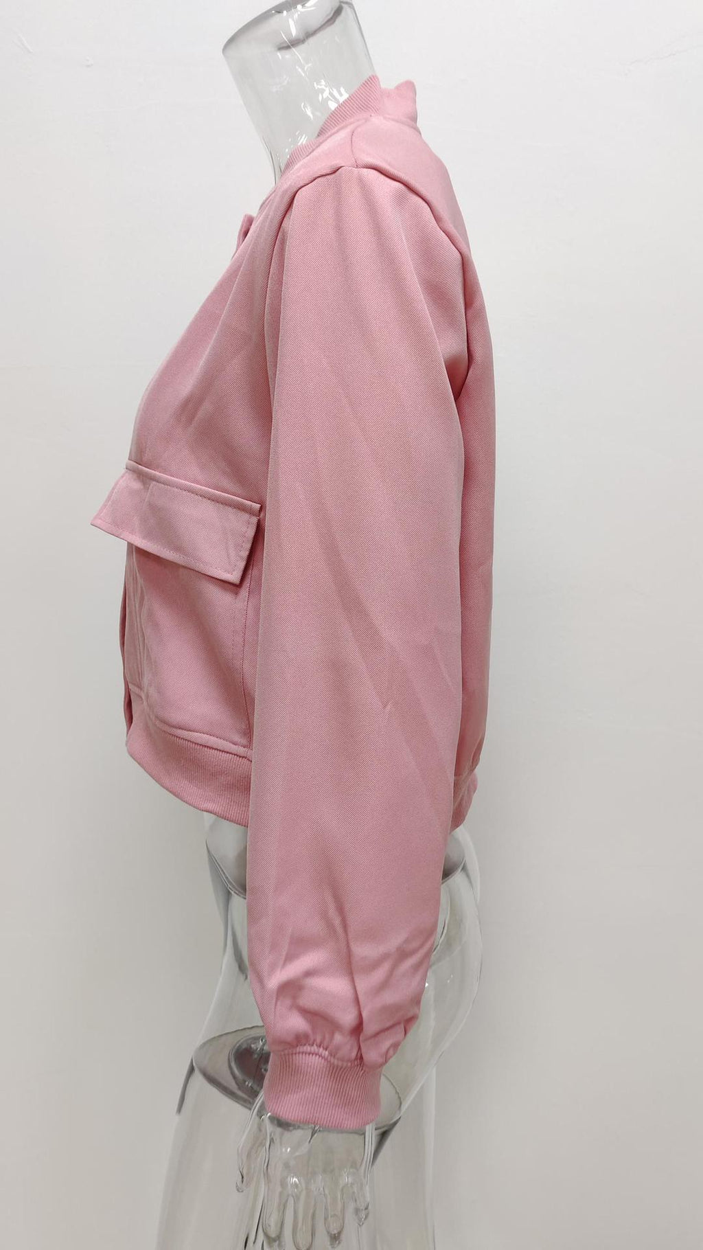 Boxy Cropped Bomber Jacket With Ribbed Trims - Pink - 5