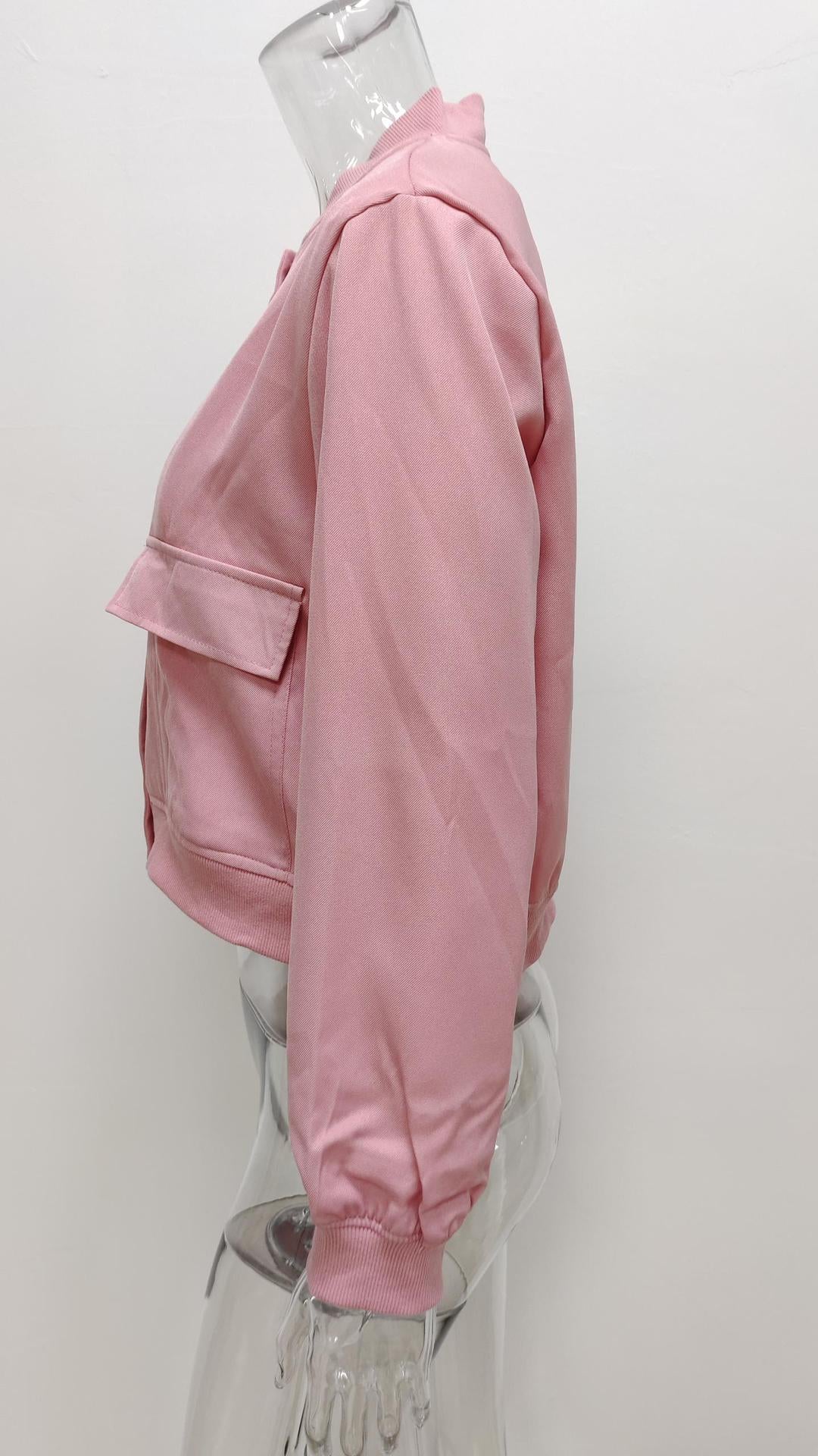 Boxy Cropped Bomber Jacket With Ribbed Trims - Pink - 5