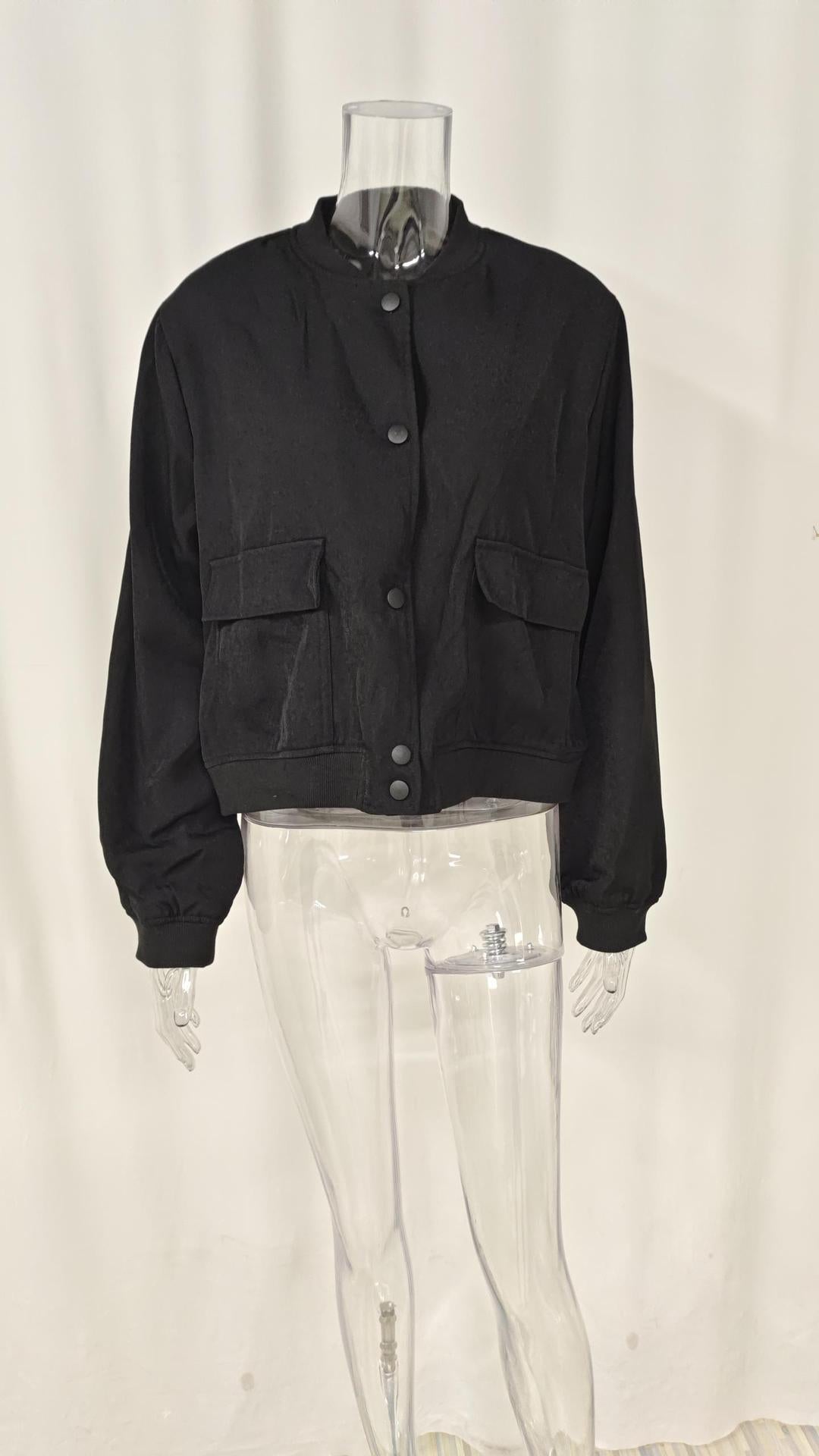 Boxy Cropped Bomber Jacket With Ribbed Trims - black - 1