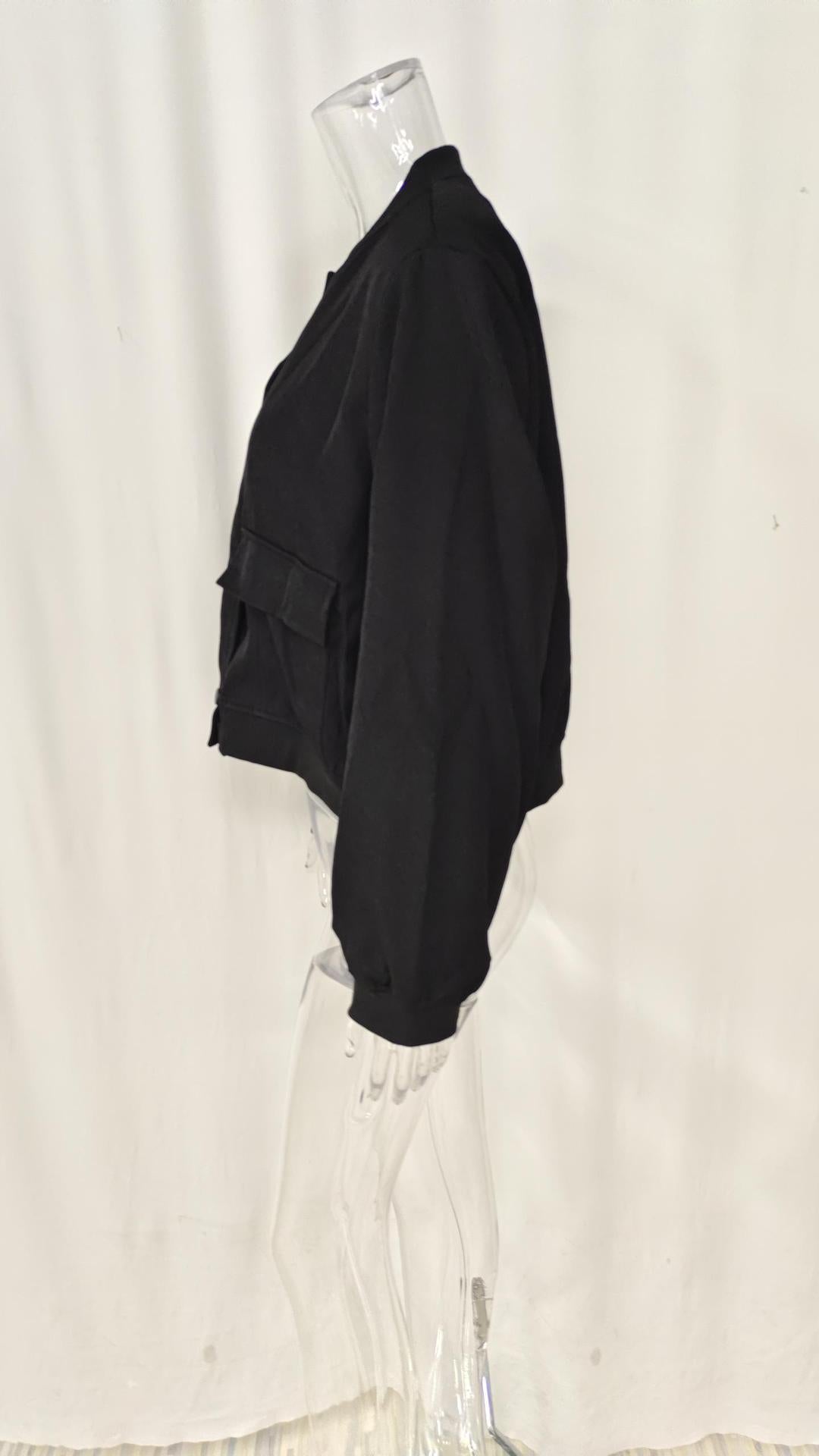 Boxy Cropped Bomber Jacket With Ribbed Trims - black - 2