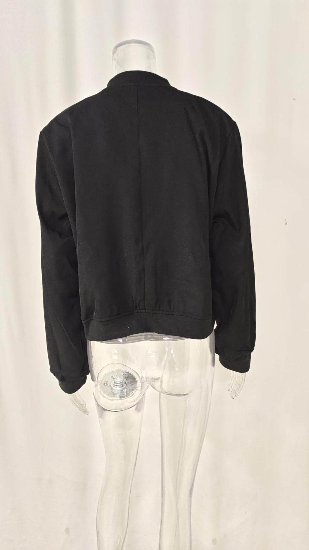 Boxy Cropped Bomber Jacket With Ribbed Trims - black - 3