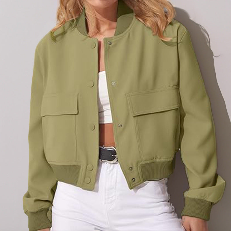 Boxy Cropped Bomber Jacket With Ribbed Trims - moss