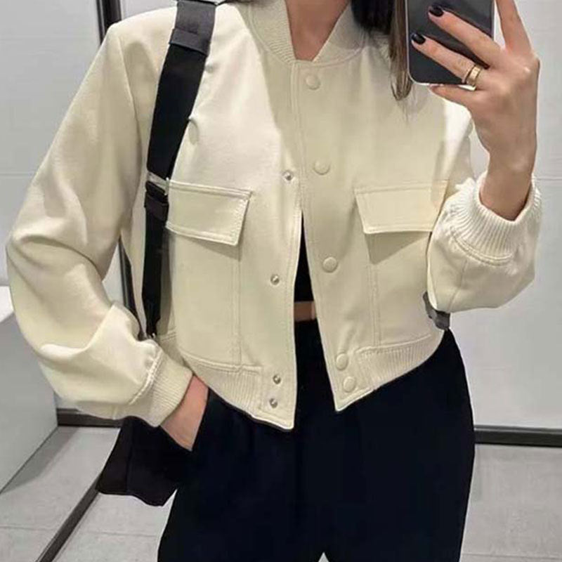 Boxy Cropped Bomber Jacket With Ribbed Trims - offwhite - 2