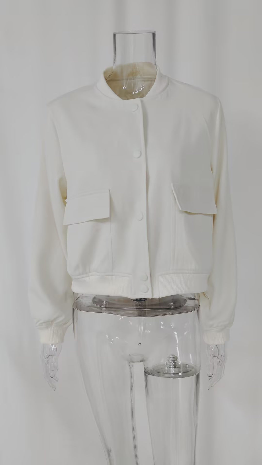 Boxy Cropped Bomber Jacket With Ribbed Trims - offwhite - 3