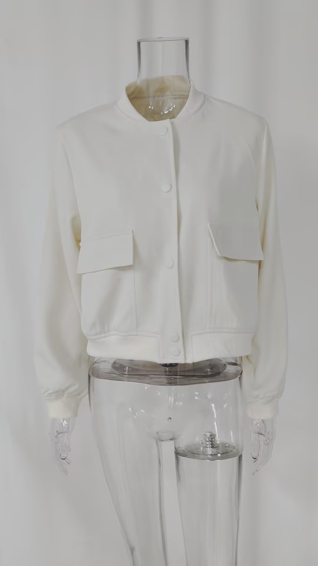 Boxy Cropped Bomber Jacket With Ribbed Trims - offwhite - 3