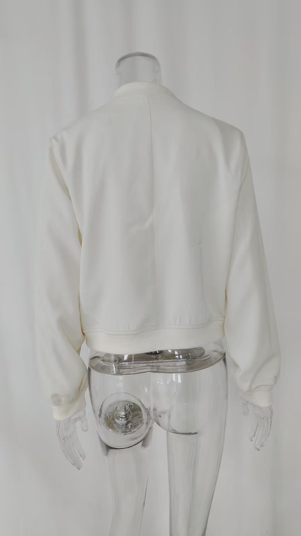 Boxy Cropped Bomber Jacket With Ribbed Trims - offwhite - 4