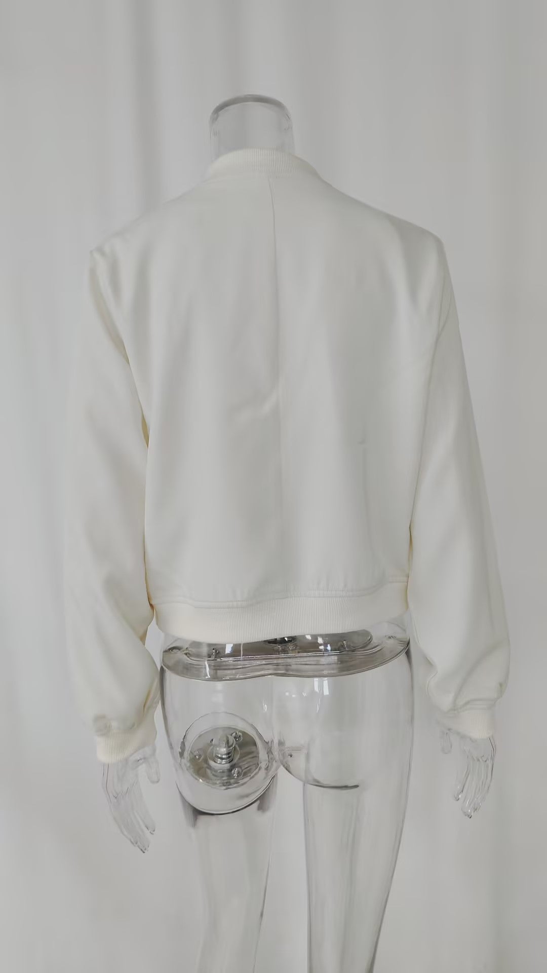 Boxy Cropped Bomber Jacket With Ribbed Trims - offwhite - 4