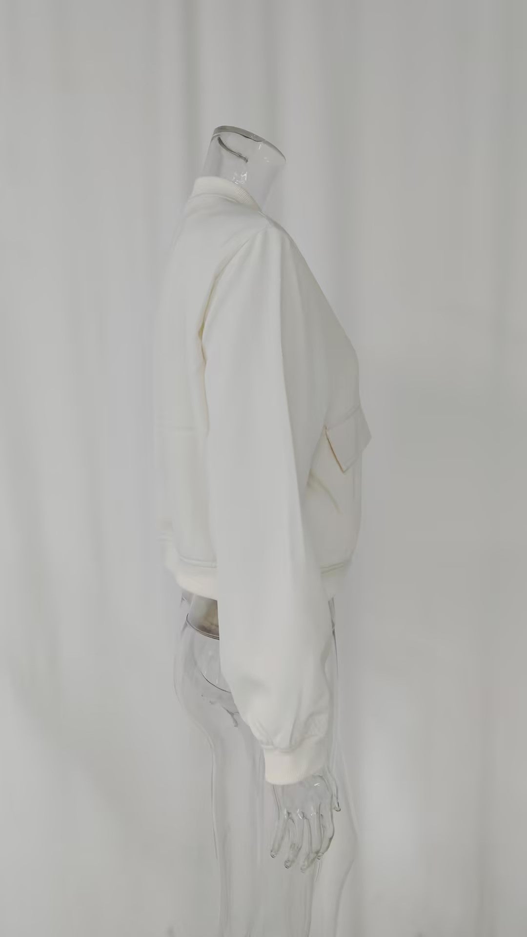 Boxy Cropped Bomber Jacket With Ribbed Trims - offwhite - 5