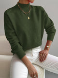 Mock Neck Ribbed Trim Pullover Sweater - Green