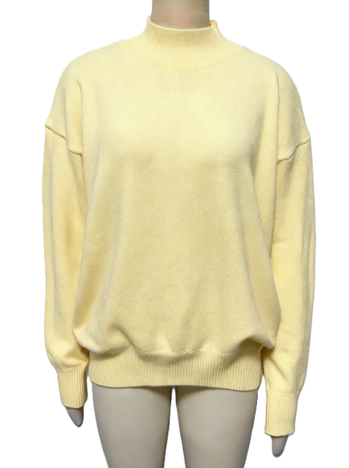 Mock Neck Ribbed Trim Pullover Sweater - Yellow