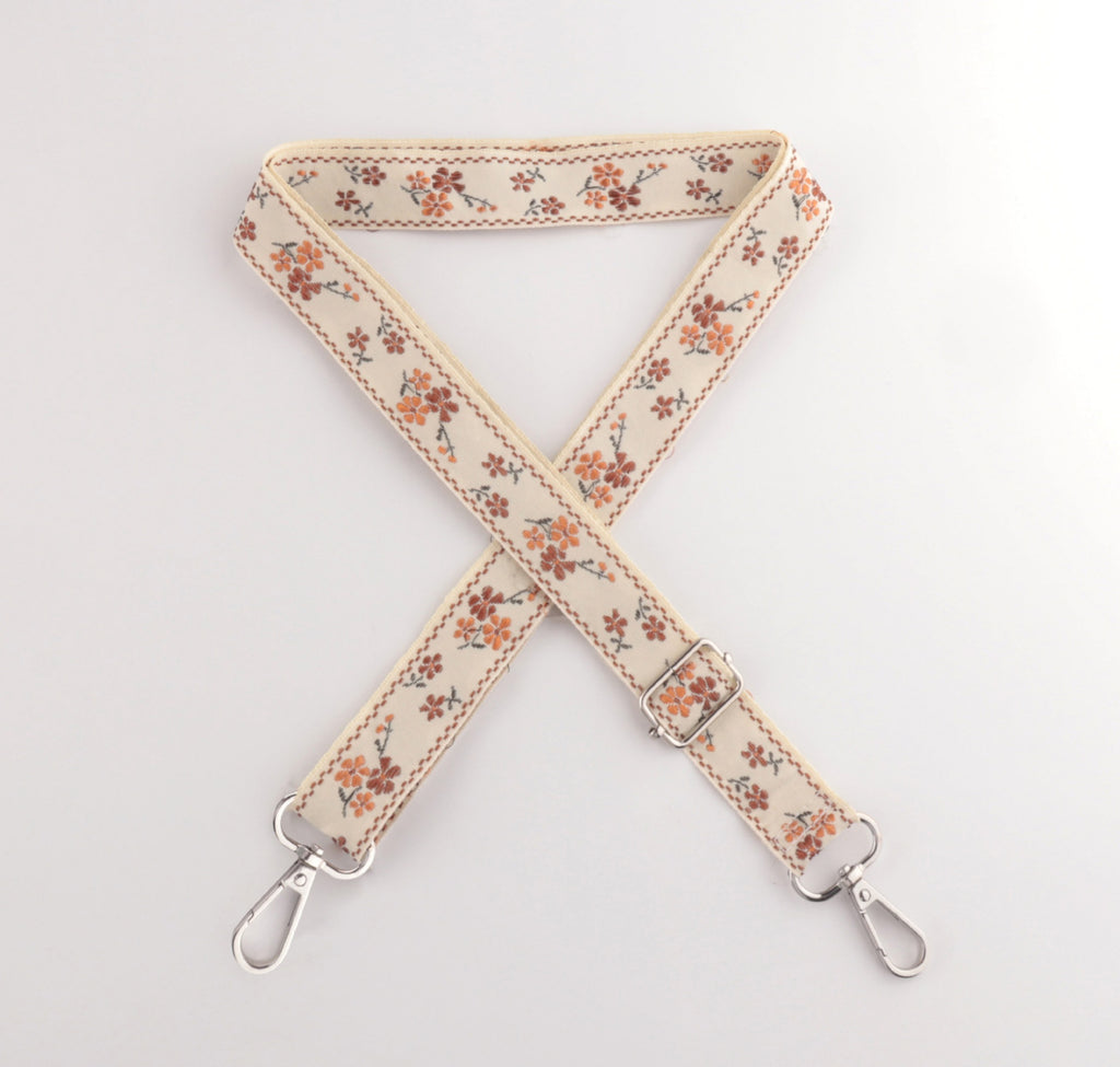Floral Embroidered Adjustable Crossbody Bag Strap - Apricot