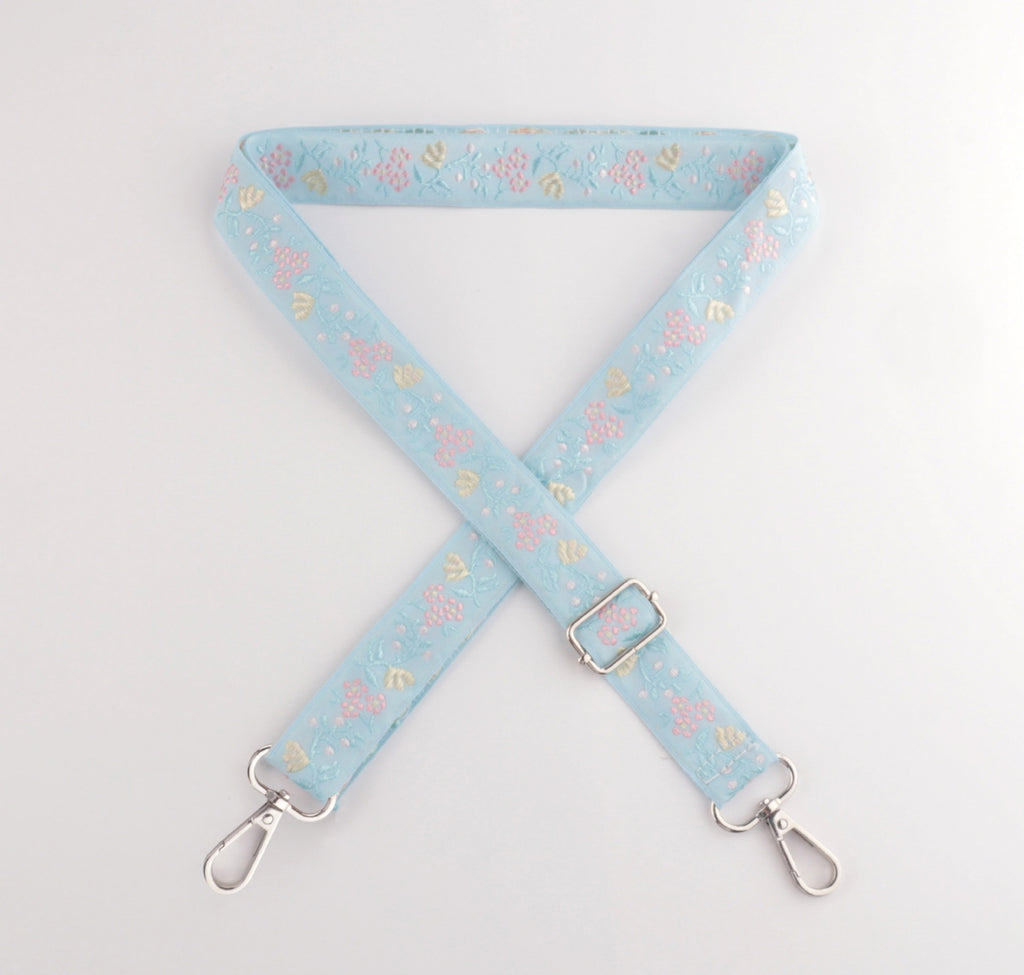 Floral Embroidered Adjustable Crossbody Bag Strap - Blue
