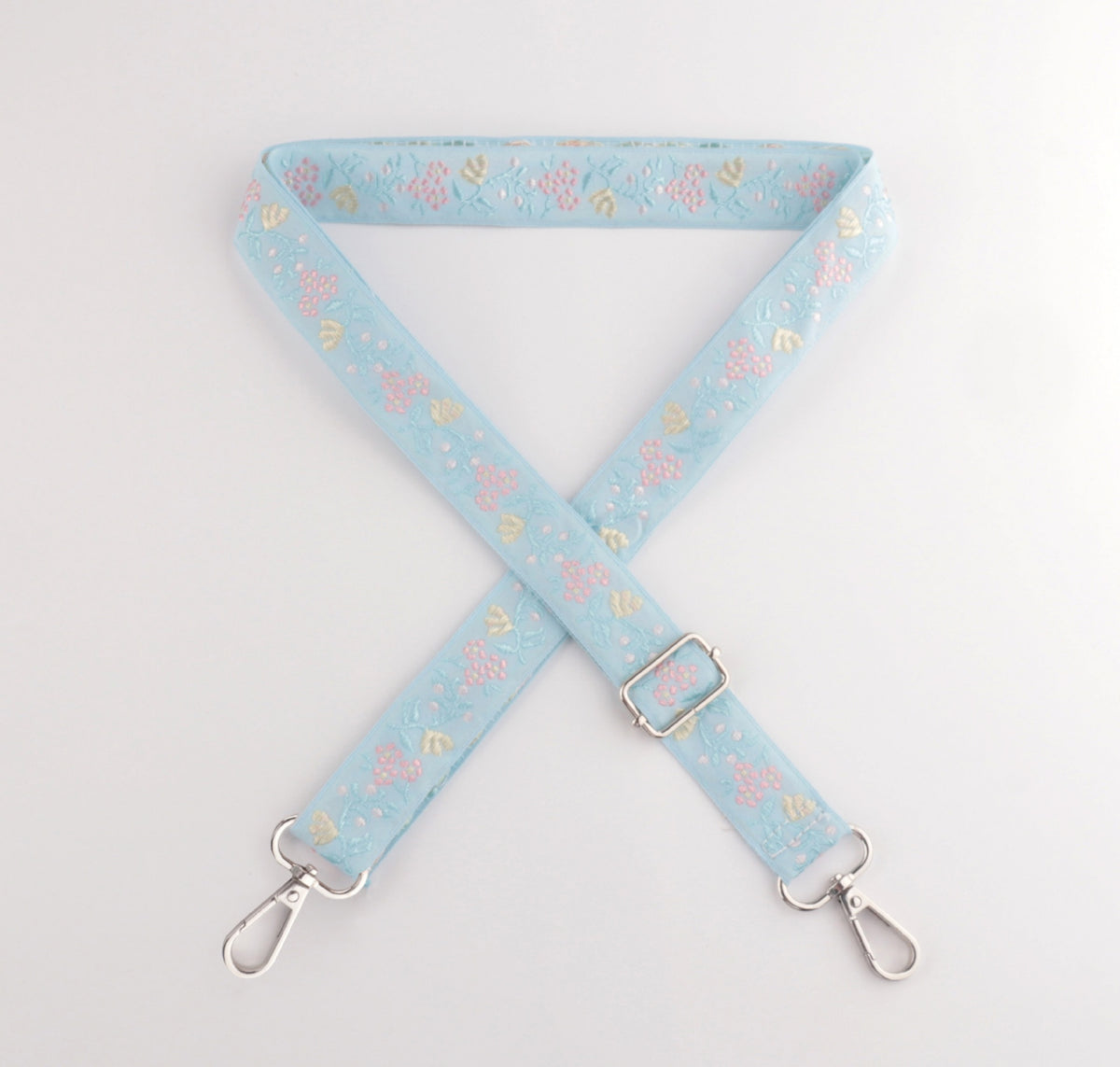 Floral Embroidered Adjustable Crossbody Bag Strap - Blue