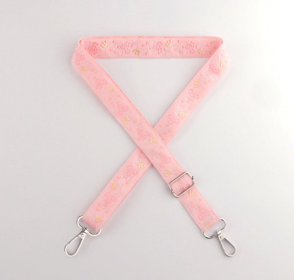 Floral Embroidered Adjustable Crossbody Bag Strap - Pink