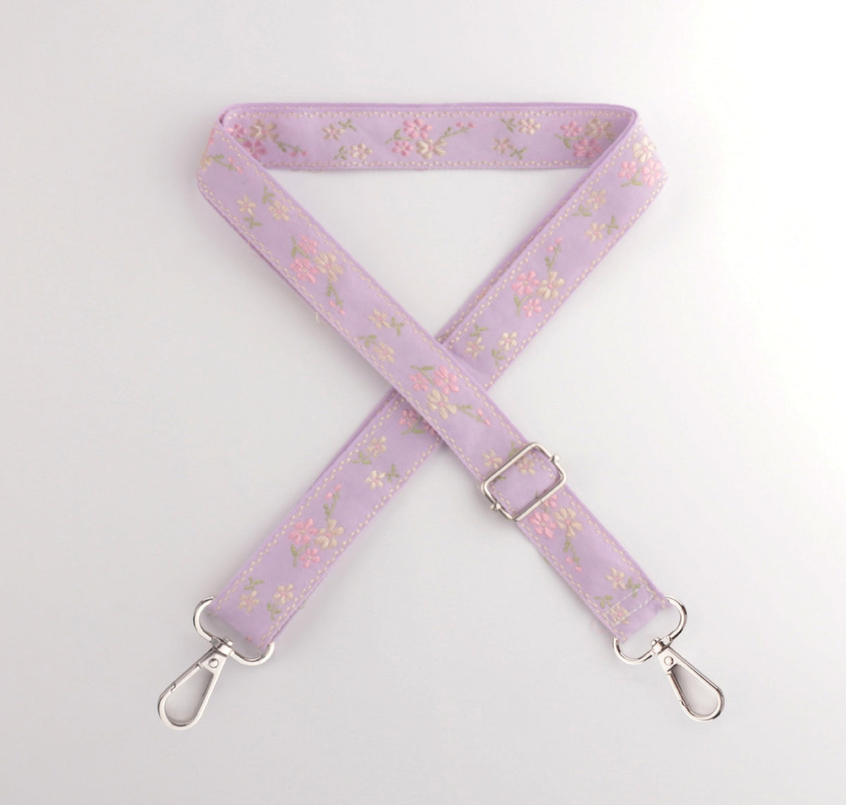 Floral Embroidered Adjustable Crossbody Bag Strap - Purple